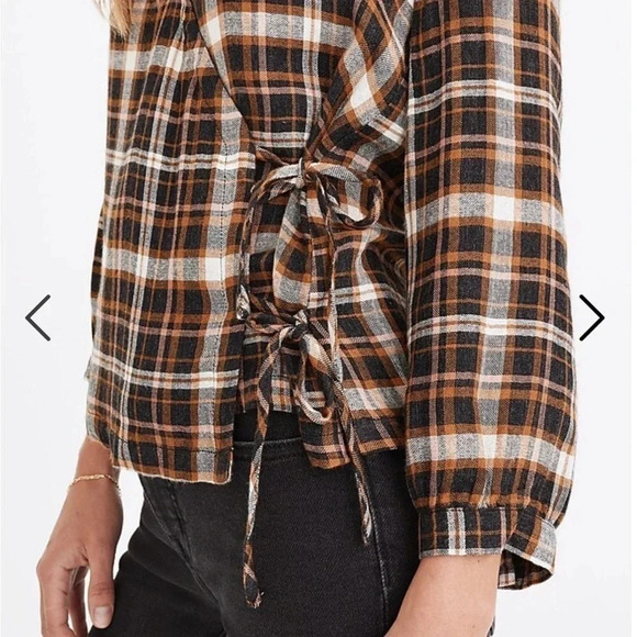 MADEWELL Plaid Gauze Double-Tie Wrap Top Size XS - Picture 2 of 14